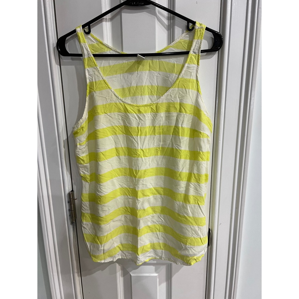 Old Navy Womens Yellow White Striped Rayon Scoop Neck Tank Top Large